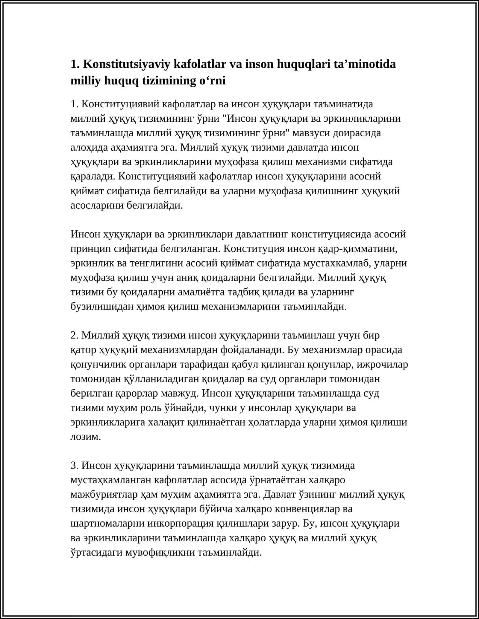 INSON HUQUQLARI VA ERKINLIKLARINI TAʼMINLASHDA MILLIY HUQUQ TIZIMINING OʻRNI 3