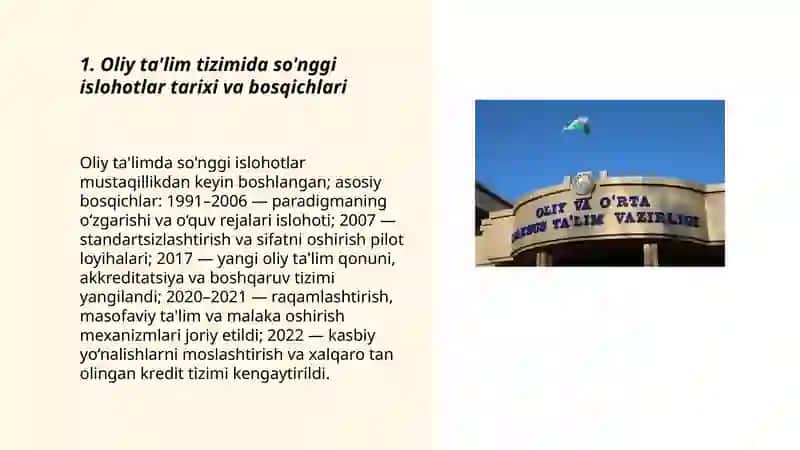 Oliy ta'lim tizimida o'zgarishlar islohotlar 3