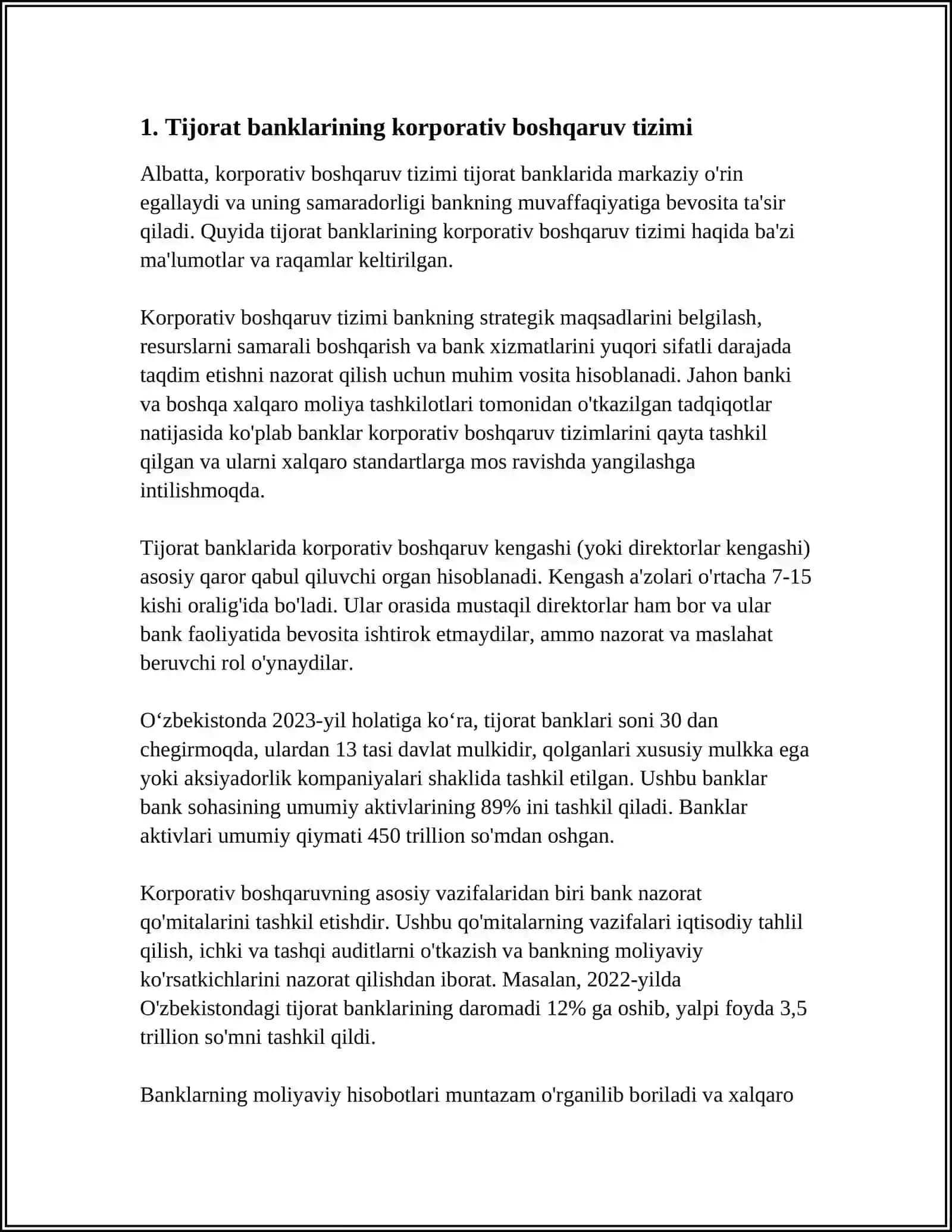TIJORAT BANKLARI FAOLIYATINI KORPORATIV BOSHQARISHNING MAZMUNI 3
