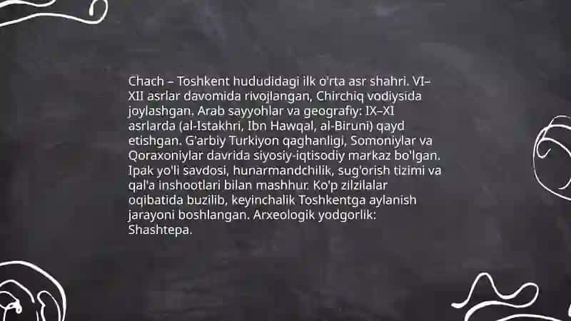 "Chach" nomli ilk o'rta asr shahri va uning tarixi 3
