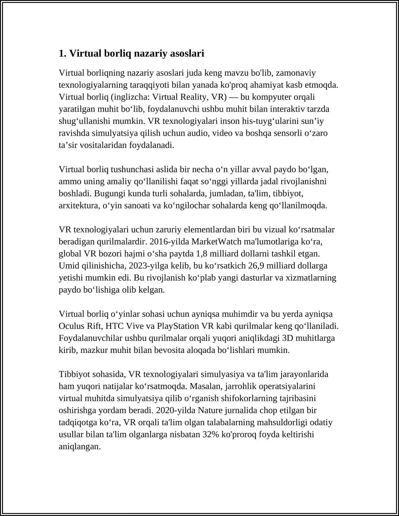 Virtual Borliq Haqida Tahlil Etish 3