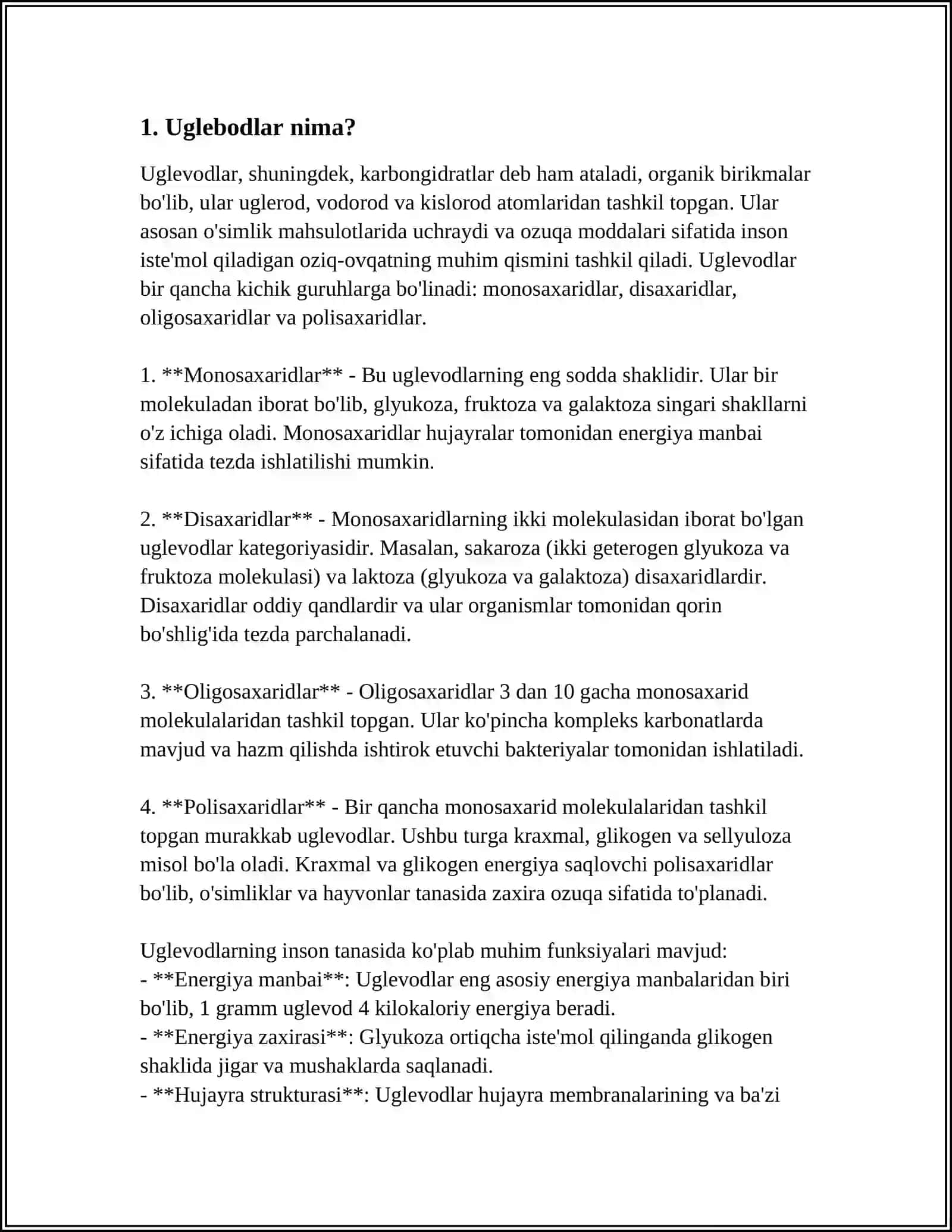 MUSTAQIL ISH Mavzu: UGLEVODLAR 3