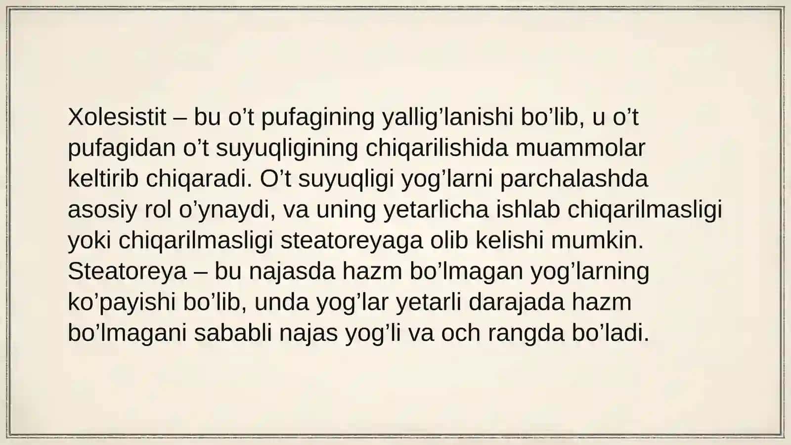 Xolesistitlarda yog 'lar hazmlanishini buzilishi(steatoreya) 3