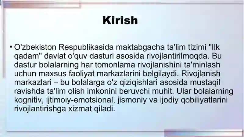 Rivojlanish markazlari tasnifi 3