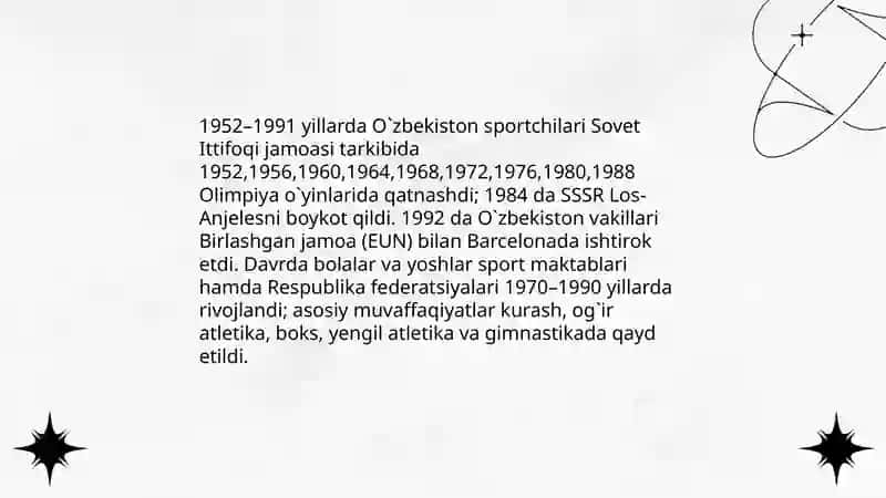 O`zbekiston sportchilarining 1952-1992 yillardagi Olimpiya o‘yinlarida ishtiroki 3