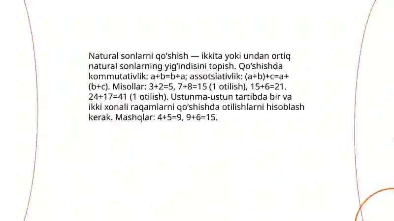 Natural sonlarni qoʼshish va ayirishga doir misol va masalalar 3