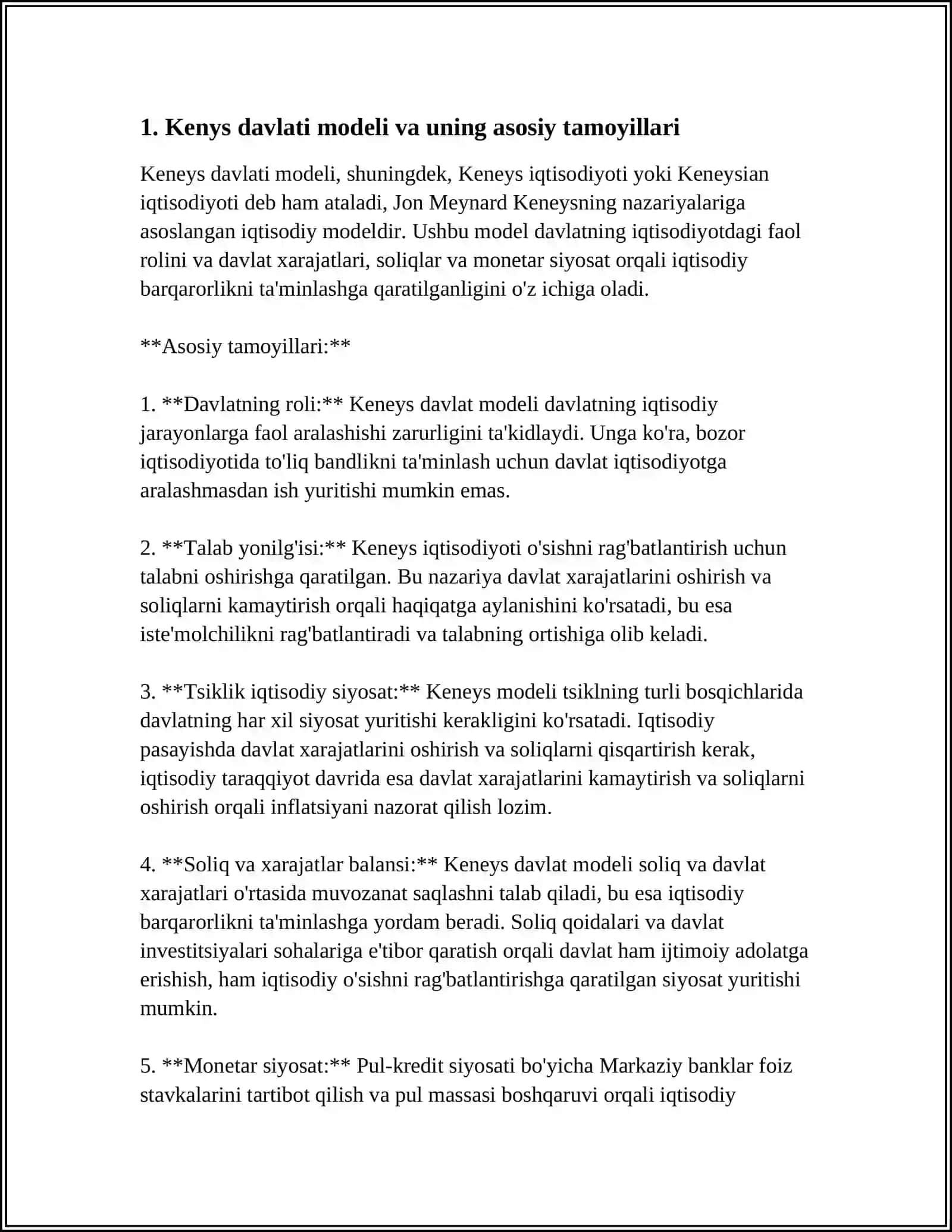 Keneys Davlati modeli va uning asosiy tamoyillari 3