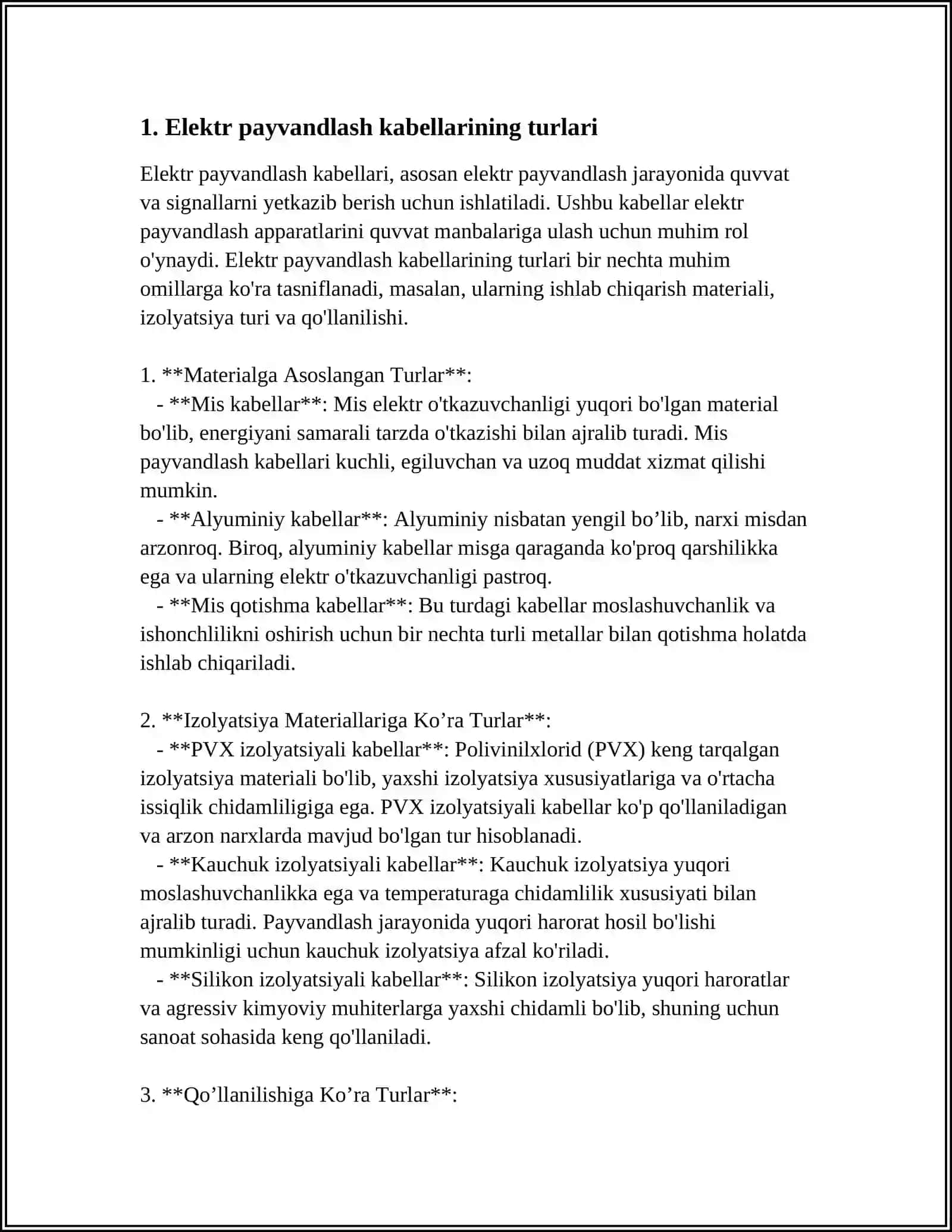 ELEKTR PAYVANDLASH KABELLARI 3