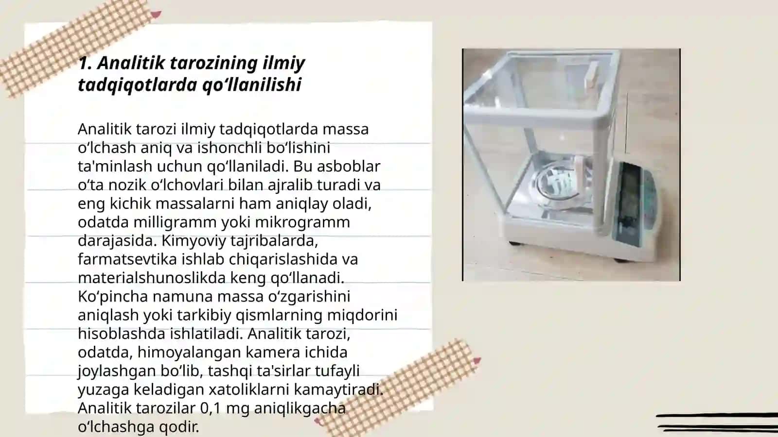 Analitik tarozining qoʼllanilishi 3