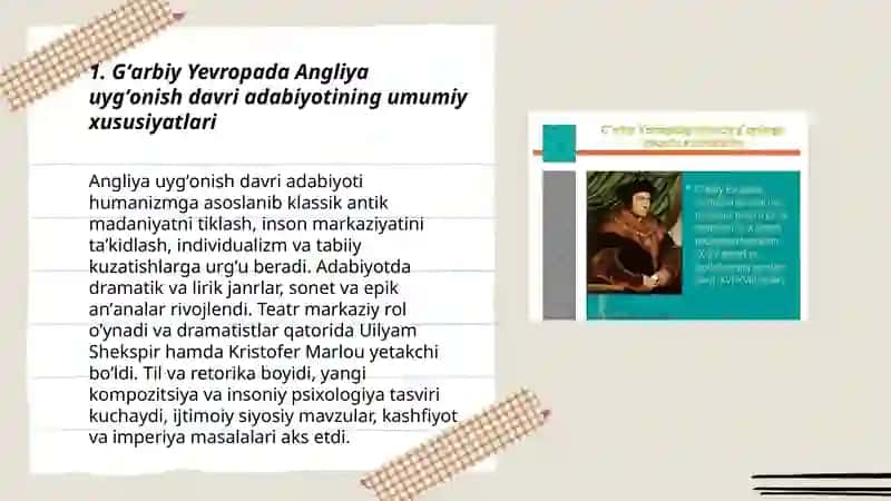 Gʻarbiy Yevropada Angliya uygʻonish davri adabiyoti 3