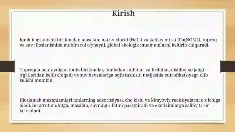 tuproq suvning ifloslanishida ionli bog'lanish birikmalari 3