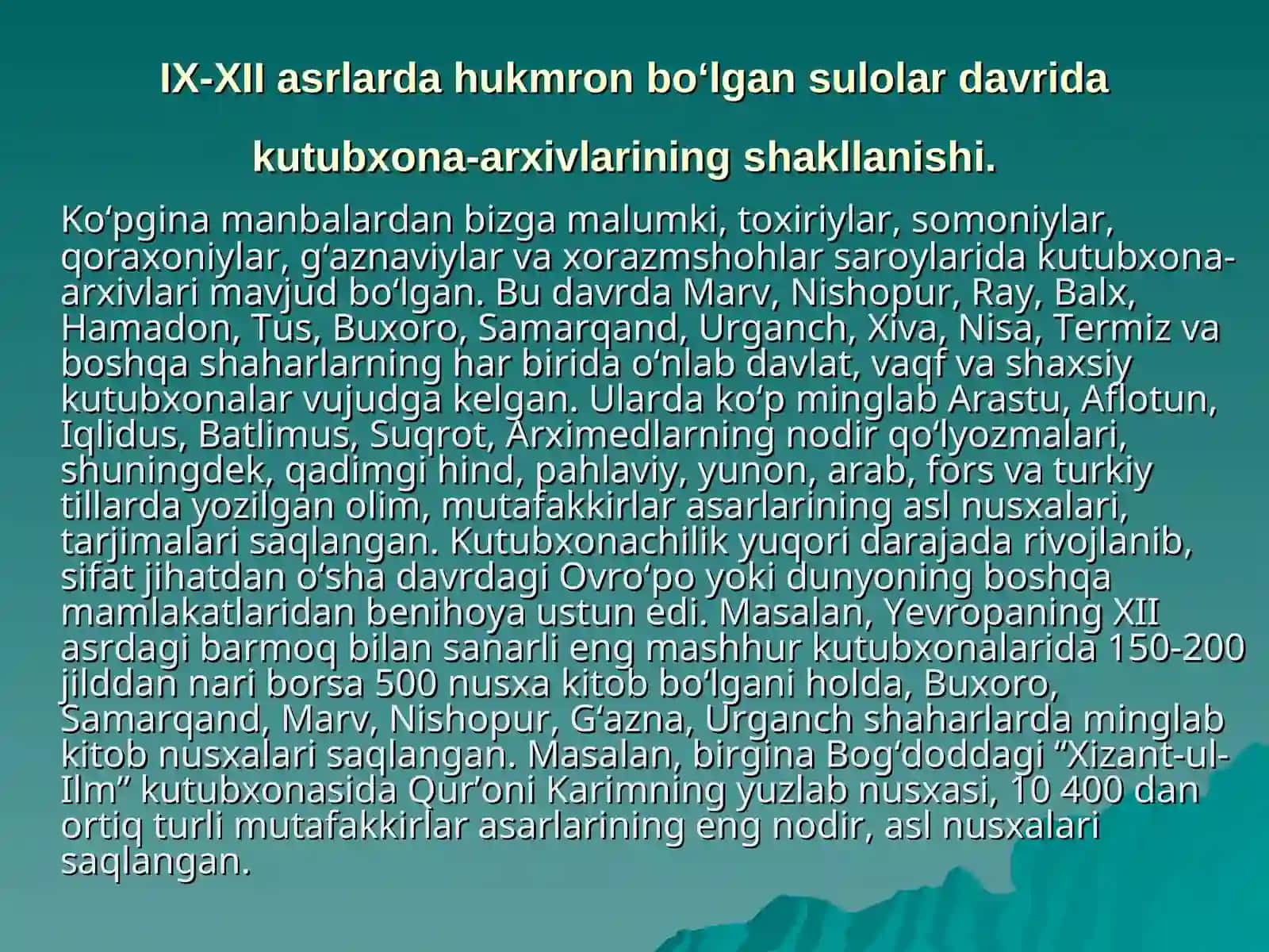 SOMONIYLAR DAVLATI DAVRIDAO‘RTA OSIYODA ARXIV ISHI 3