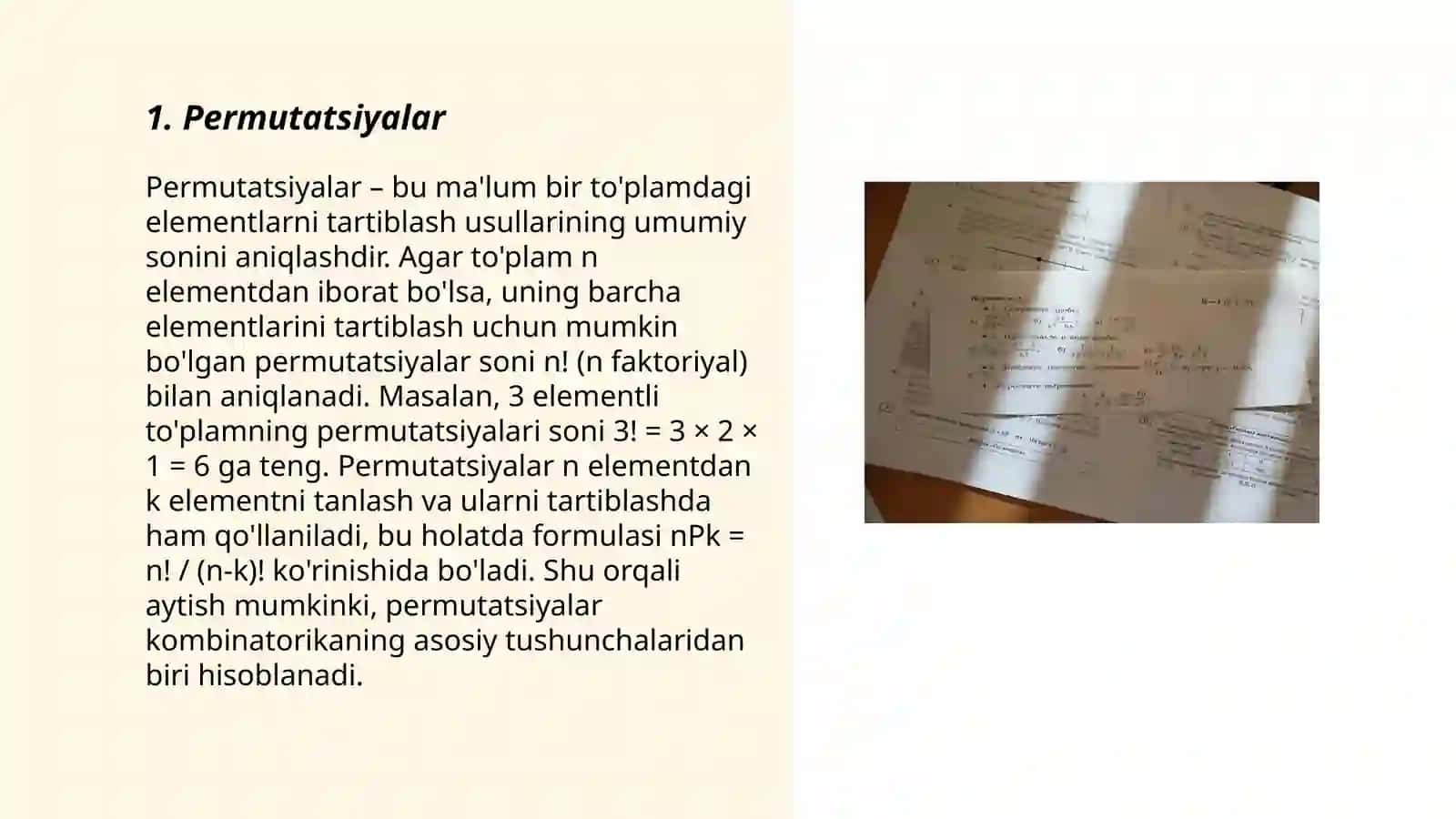 Kombinatorikanıń tiykarǵı elementleri 3