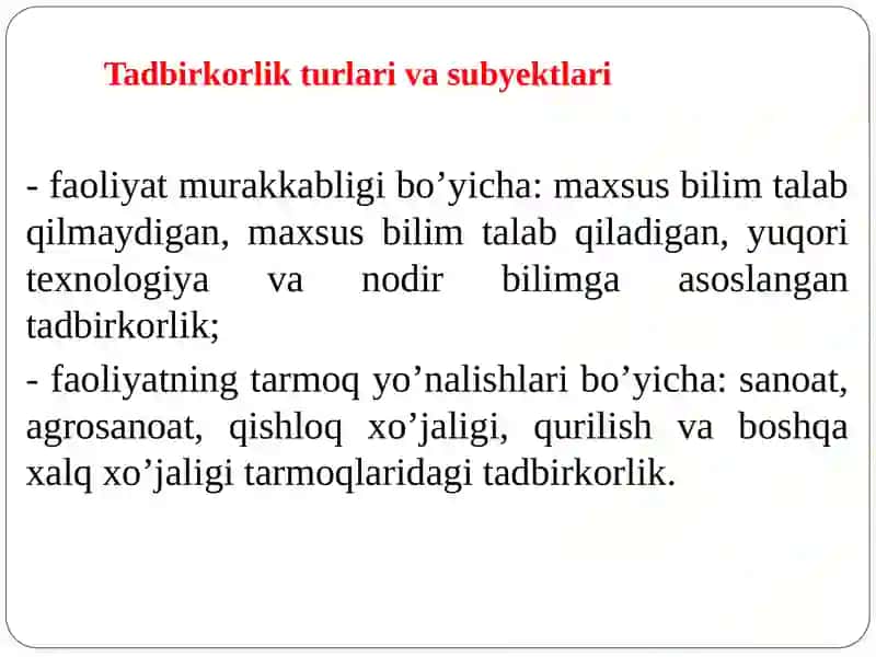 Tadbirkorlik turlari va subyektlari 3