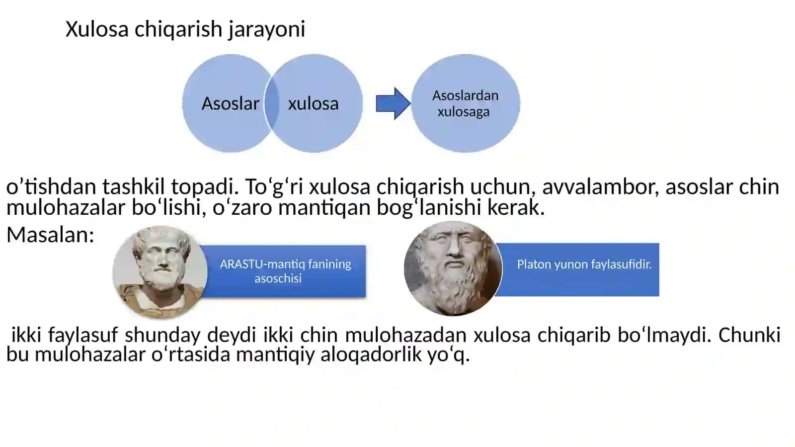 Xulosa chiqarishning umumiy mantiqiy tasnifi 3