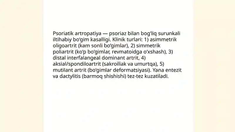 Psoriatik artropatiya. Tekshirish va davolash usullari 3