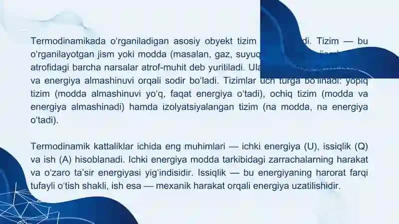 Termodinamikaning birinchi qonuni prezintatsiya 3