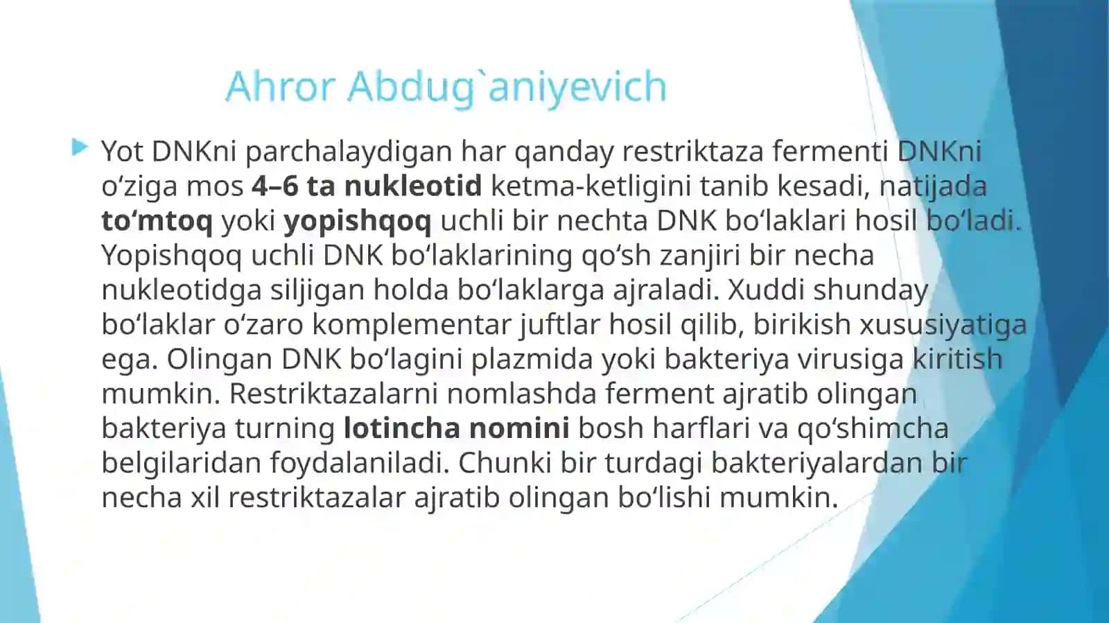 Restriktazalarga doir masalalarni ishlash usullari 3