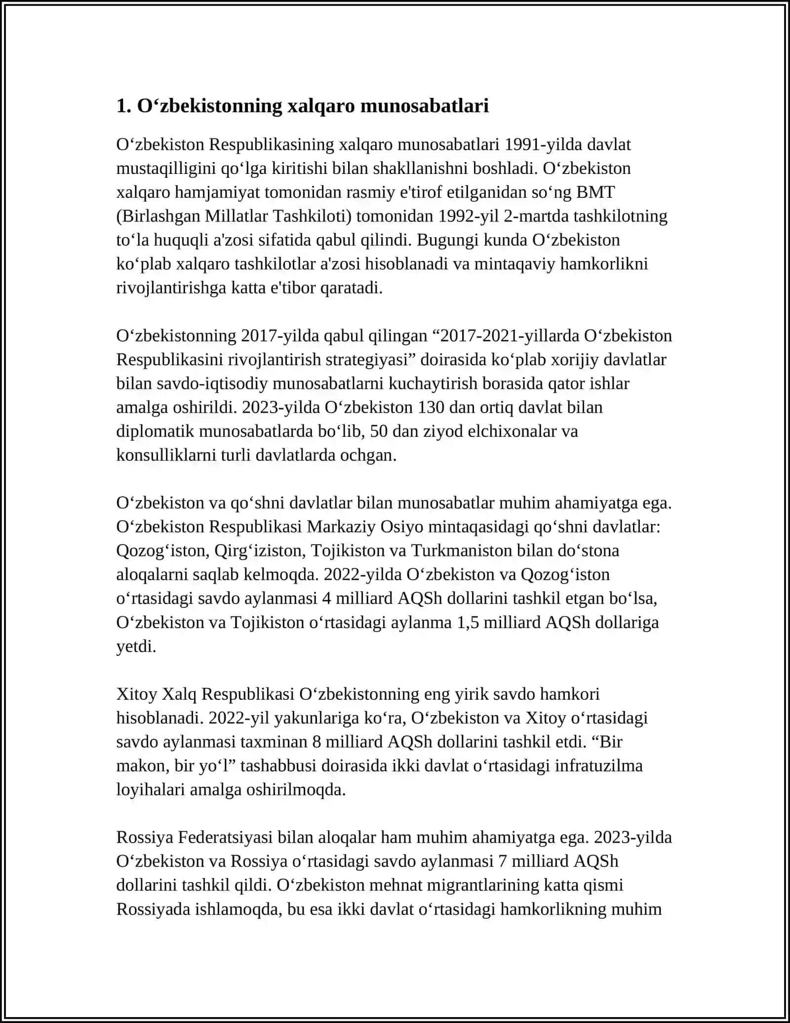 O’ZBEKISTON VA JAHON HAMJAMIYATI 3
