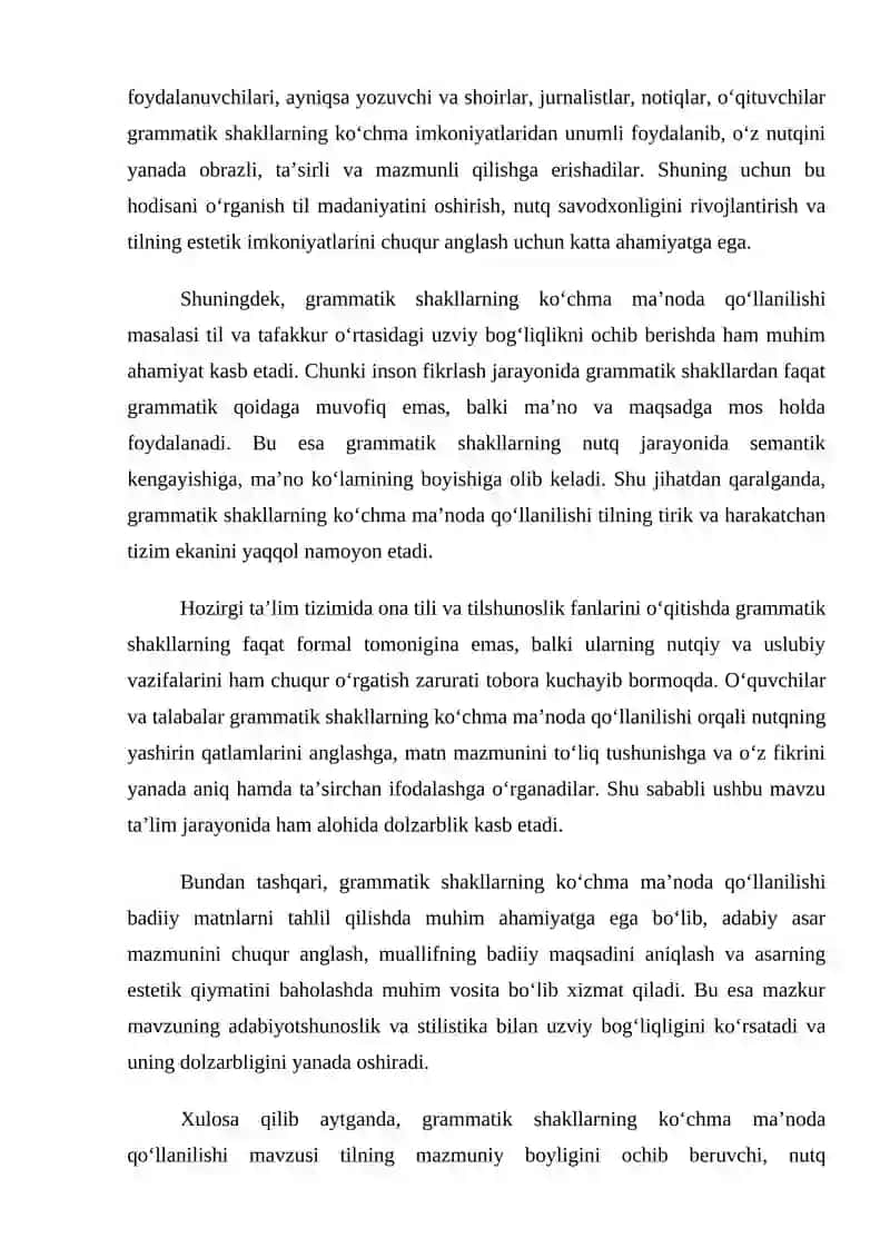 Grammatik shakillarning ko’chma ma’noda qo’llanilishi 3