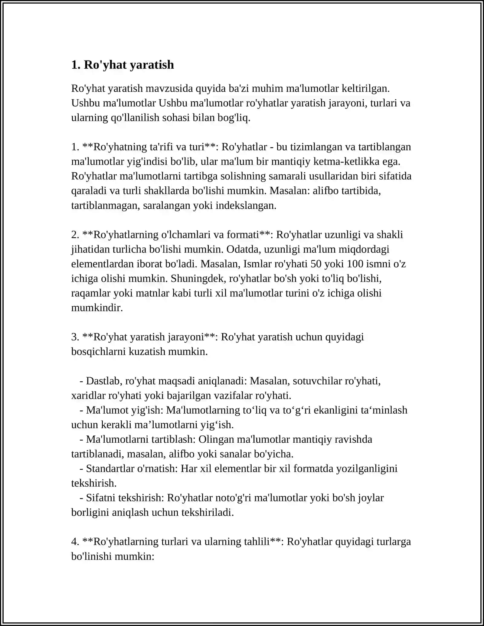 RO'YHAT FUNKSIYALARI BILAN ISHLASH 3