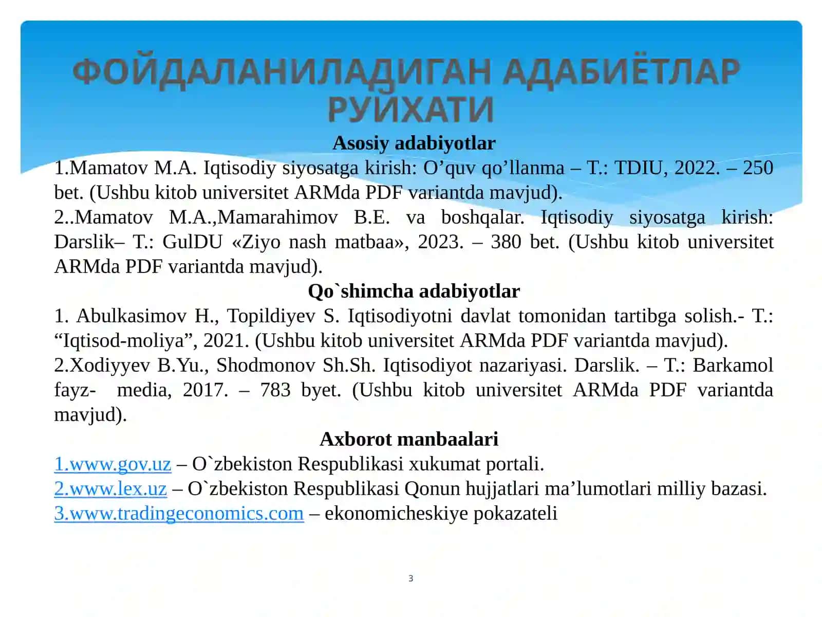 Иқтисодиёт ва молия 3