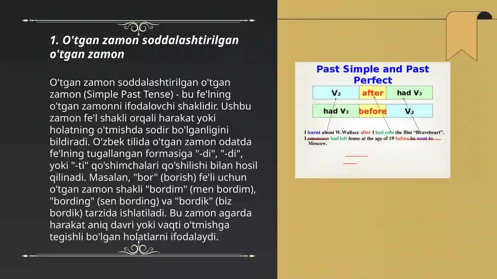 O'tgan zamon soddalashtirilgan o'tgan zamon 3
