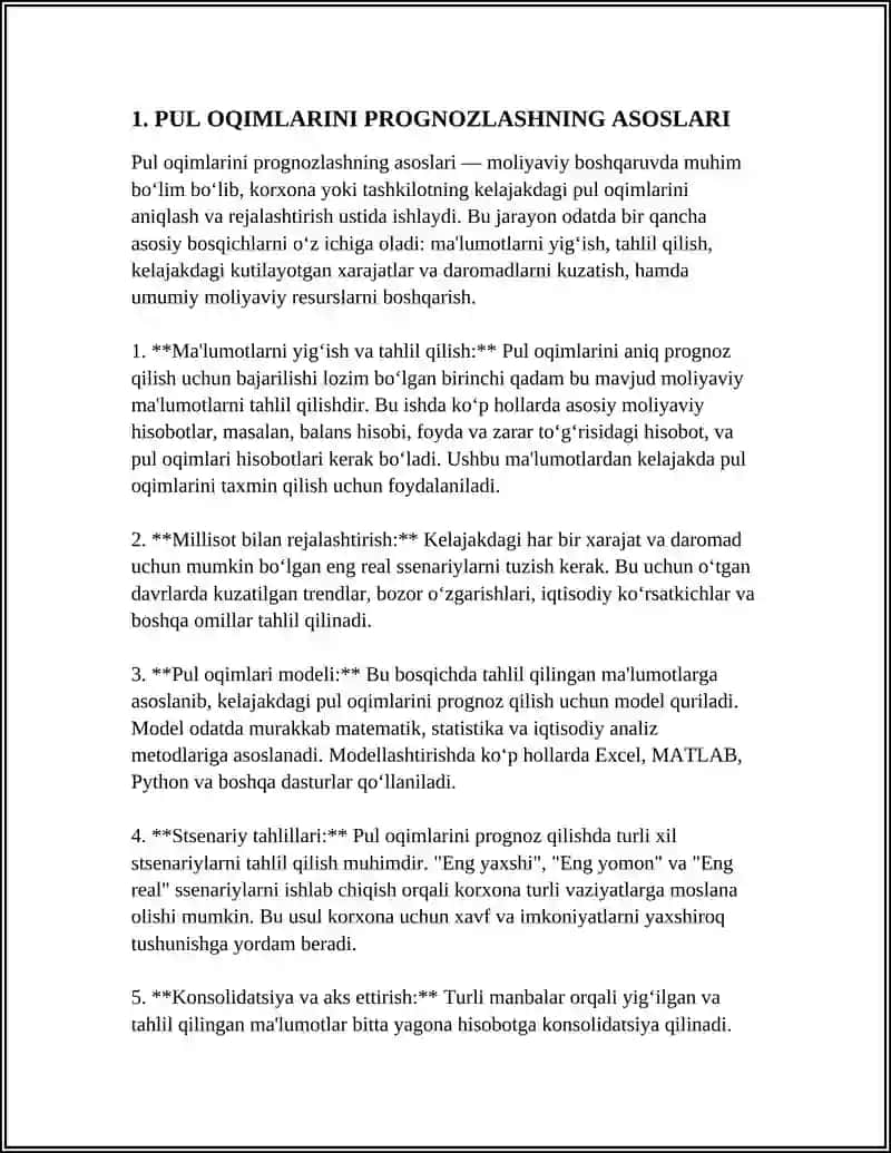 PUL OQIMLARINI PROGNOZLASH 3