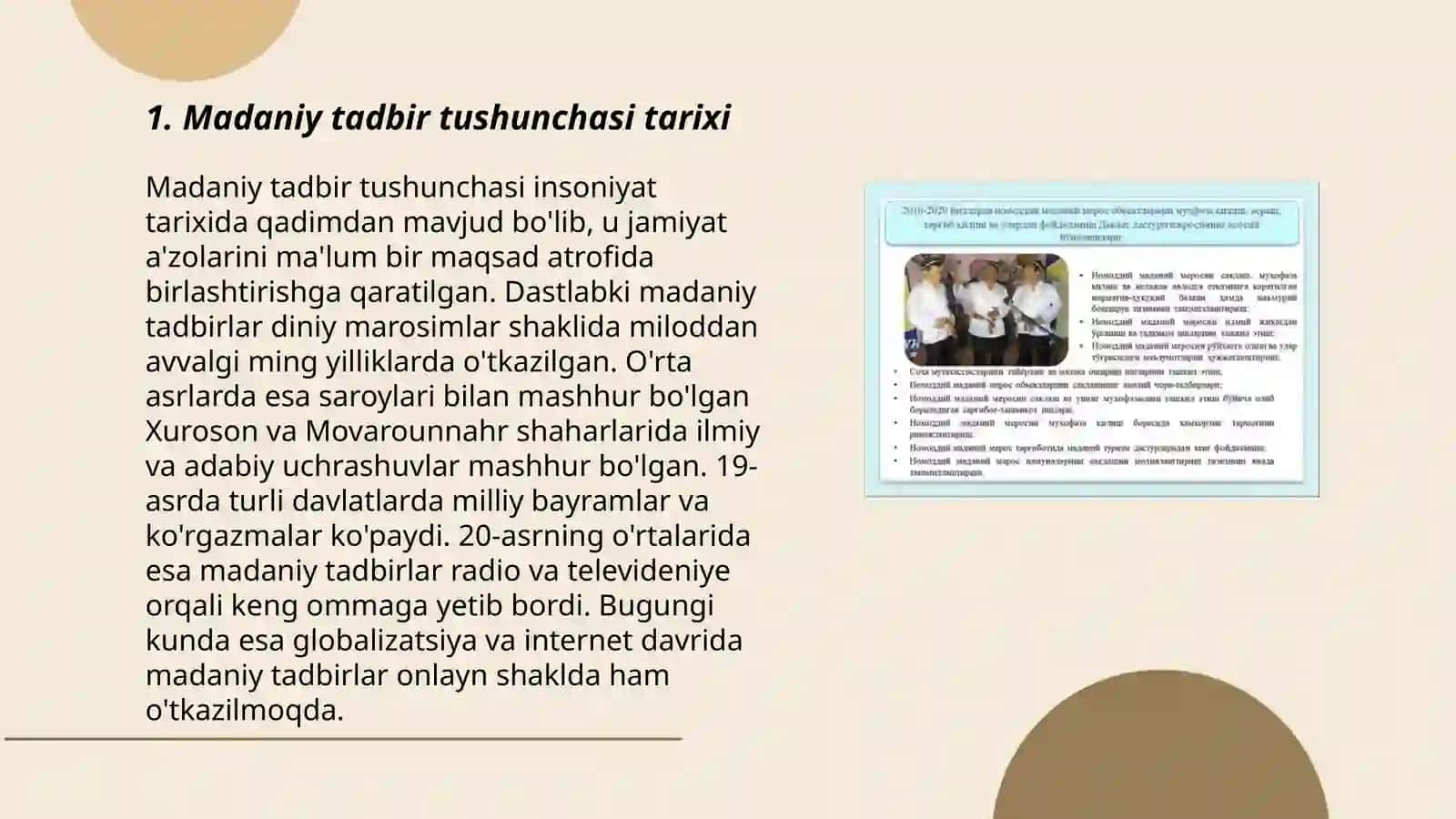 Madaniy tadbir tushunchasi 3