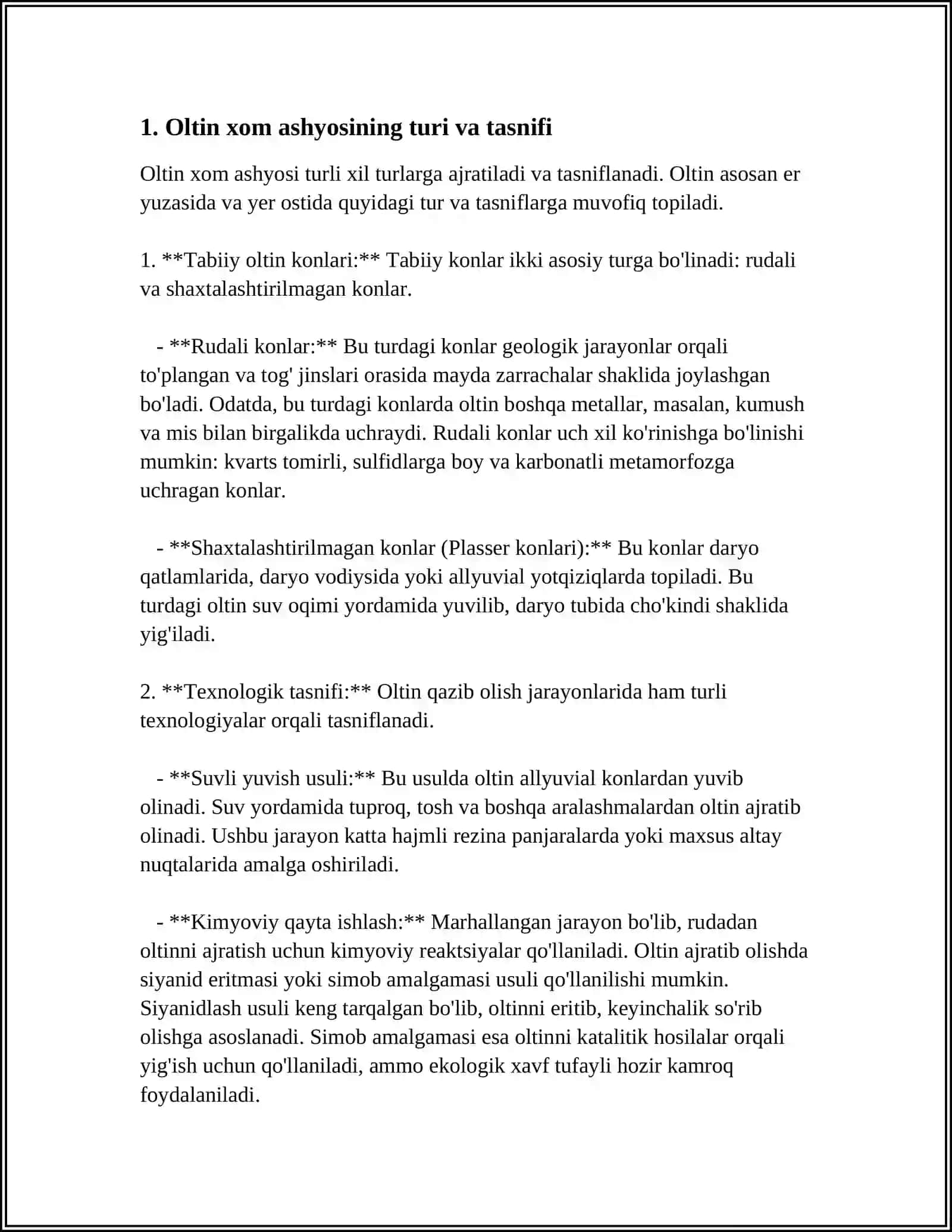 Oltin Saqlovchi Xom Ashyolarning Tasnifi 3