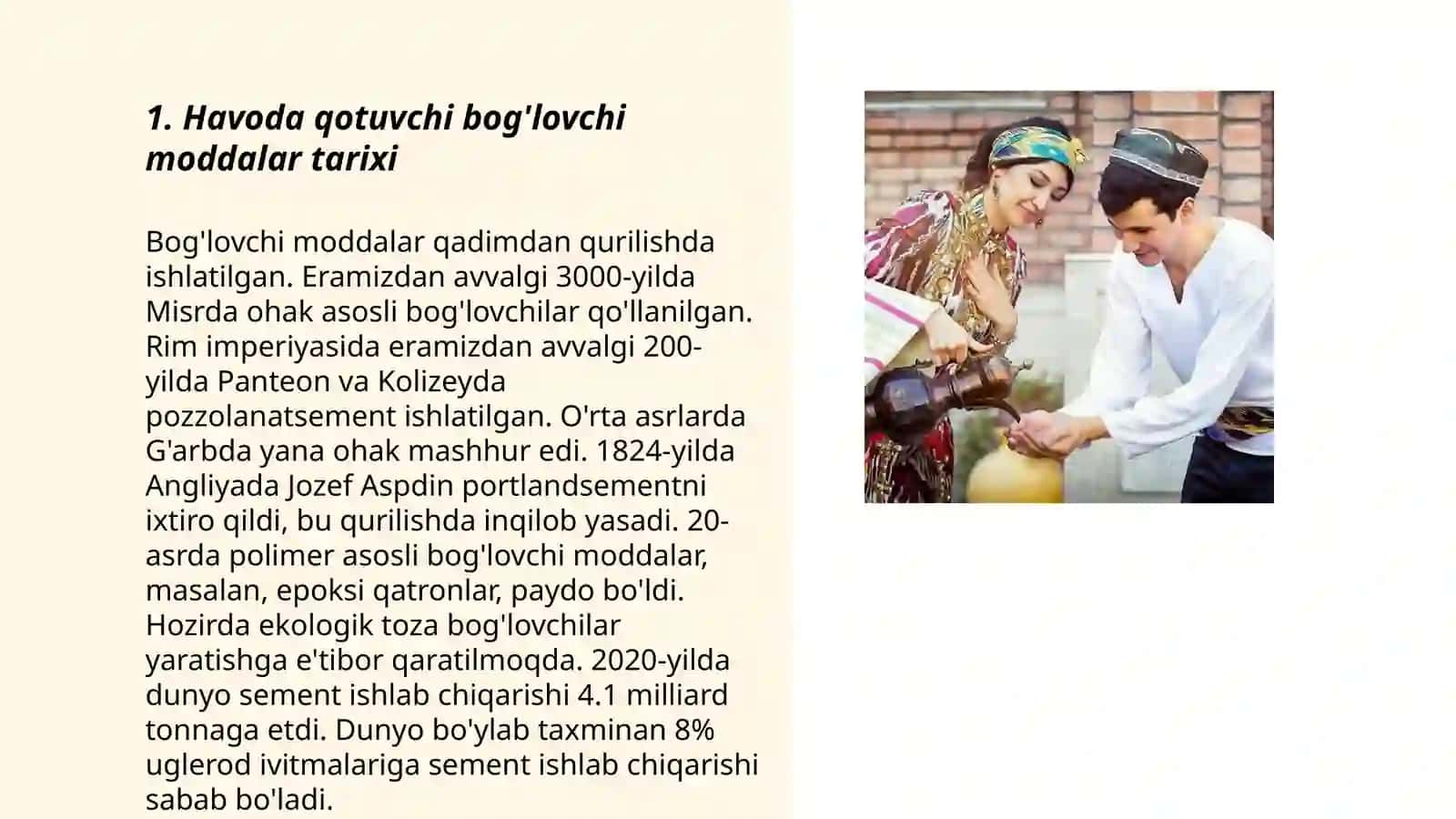 Havoda qotuvchi bog'lovchi moddalar tarixi 3