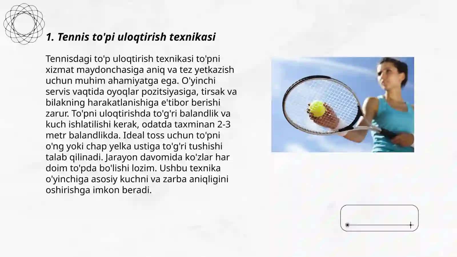 Tennis to'pini uzoqlikka uloqtirish 3