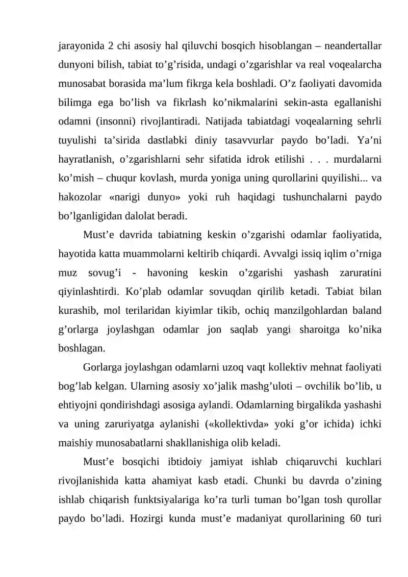 Paleolit davri xo’jaligi va moddiy madaniyati 3