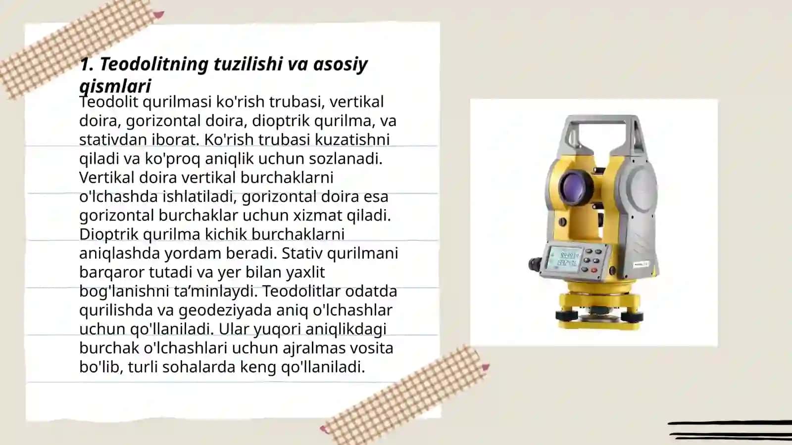 Teodolit asbobi bilan ishlash 3