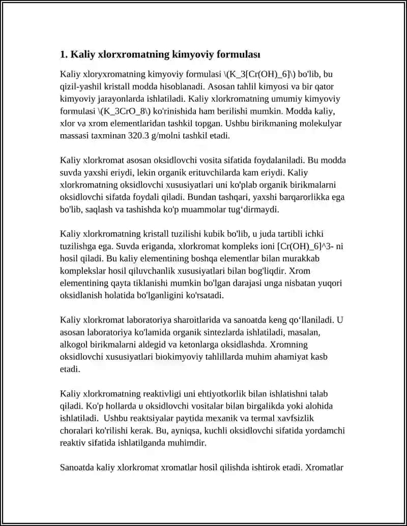 KALIY XLOROXROMATNING OLINISHI VA XOSSALARI 3