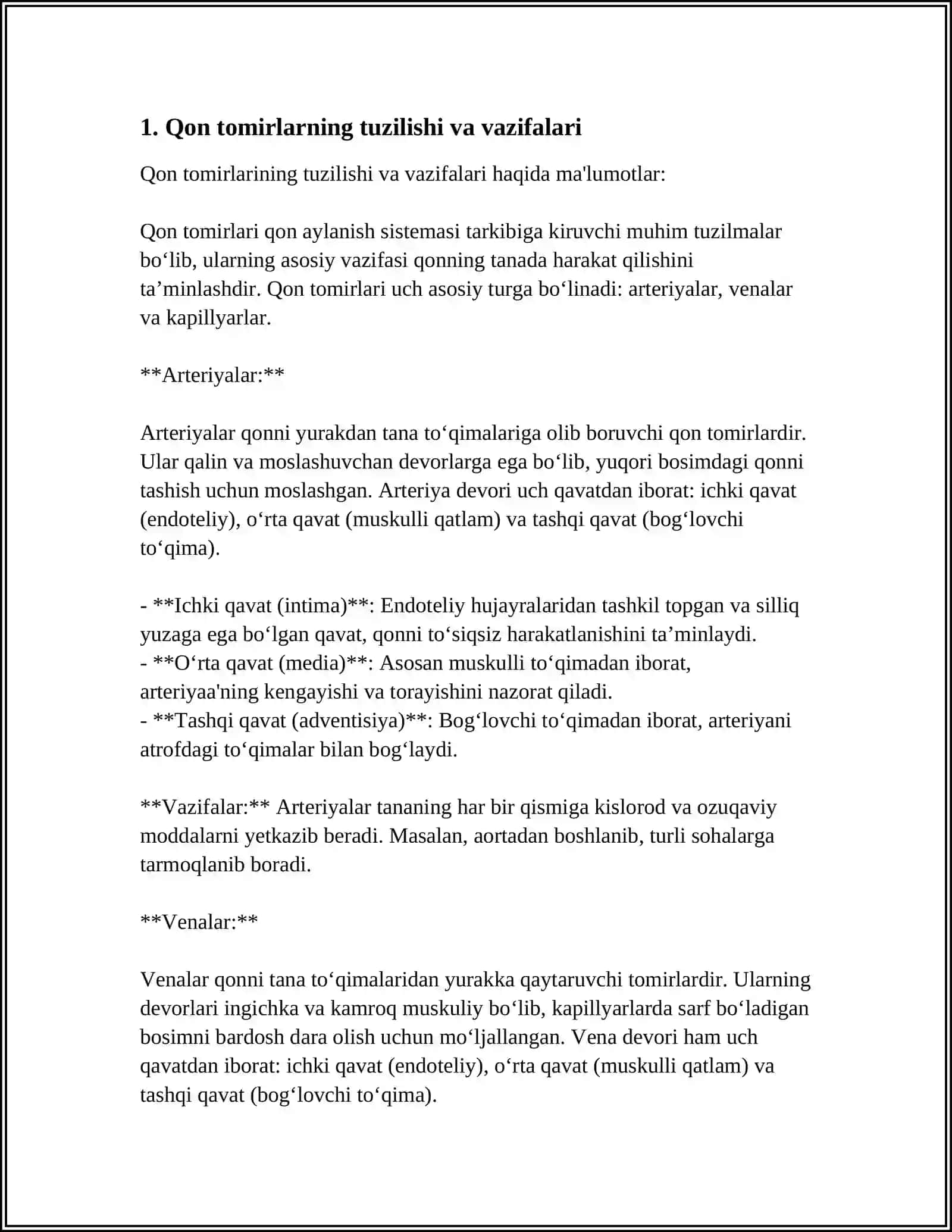 Qon tomirlarning tuzilishi va vazifalari 3