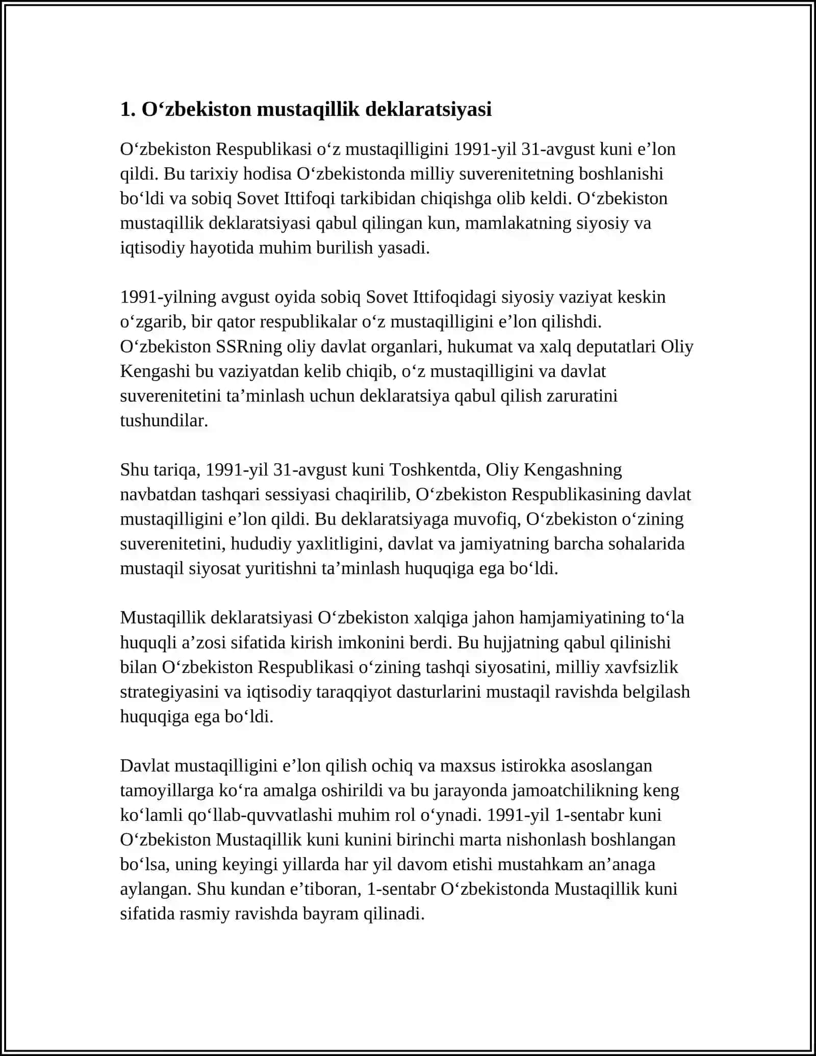 O‘ZBEKISTON ENG YANGI TARIXIDAN MUSTAQIL ISH 3