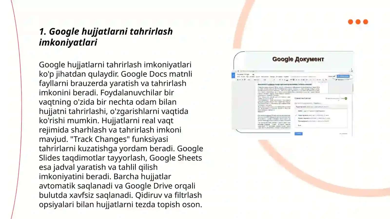 Google hujjatlarni tahrirlash imkoniyatlari 3