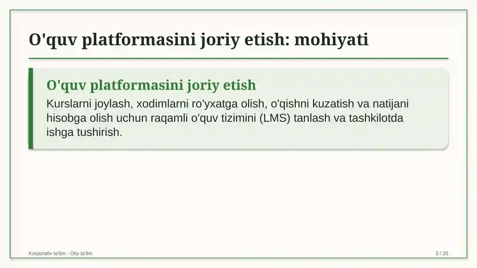 Yuridik maslahatxonalarda o'quv platformasini joriy etish 3