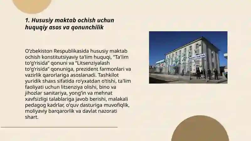 Hususiy maktab ochish va letzenzeya 3
