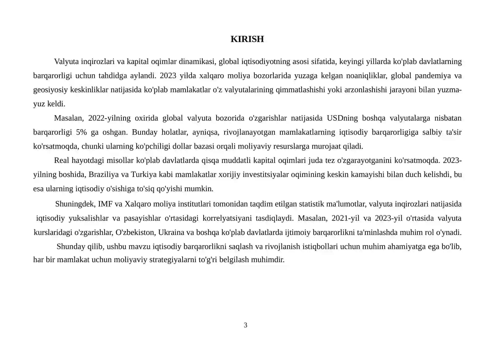 «Valyutainqirozlarivakapitaloqimlardinamikasi»mavzusidagi KURSISHI 3