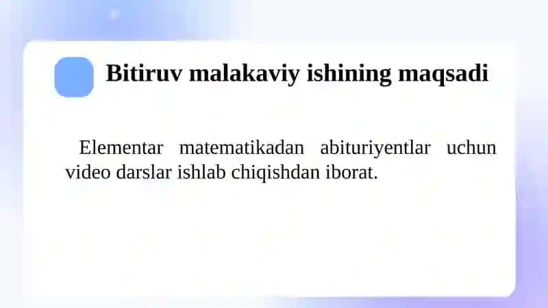 ELEMENTAR MATEMATIKADAN ABITURIYENTLAR UCHUN VIDEO DARSLAR 3