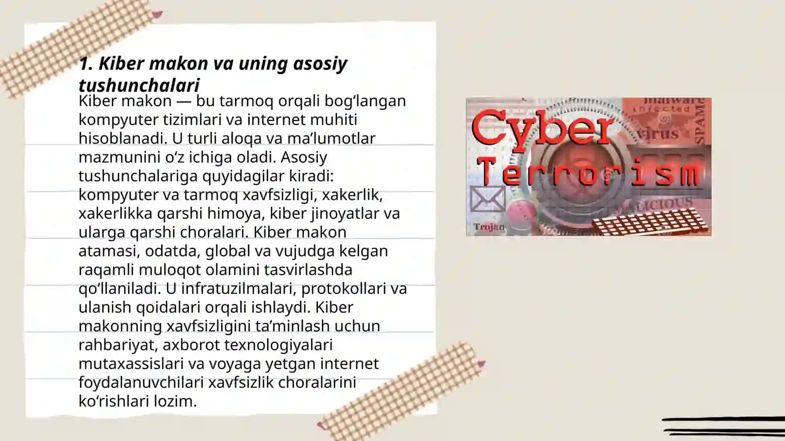 Kiber makon kiber terrorizm kiber zo‘ravonlik tushunchalarining mohiyati 3