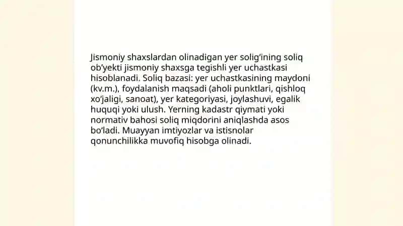 Jismoniy shaxslardan olinadigan yer soligʻi 3