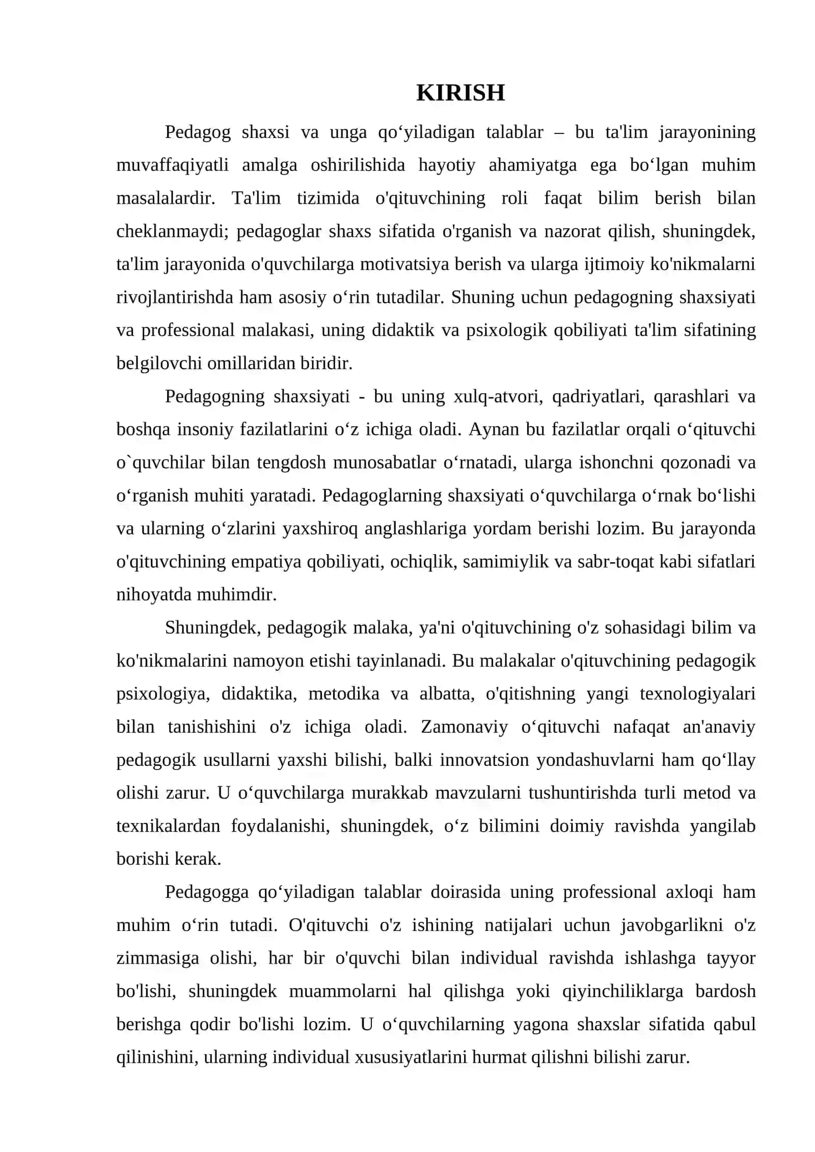 PEDAGOG SHAXSI VA UNGA QO‘YILADIGAN TALABLAR 3