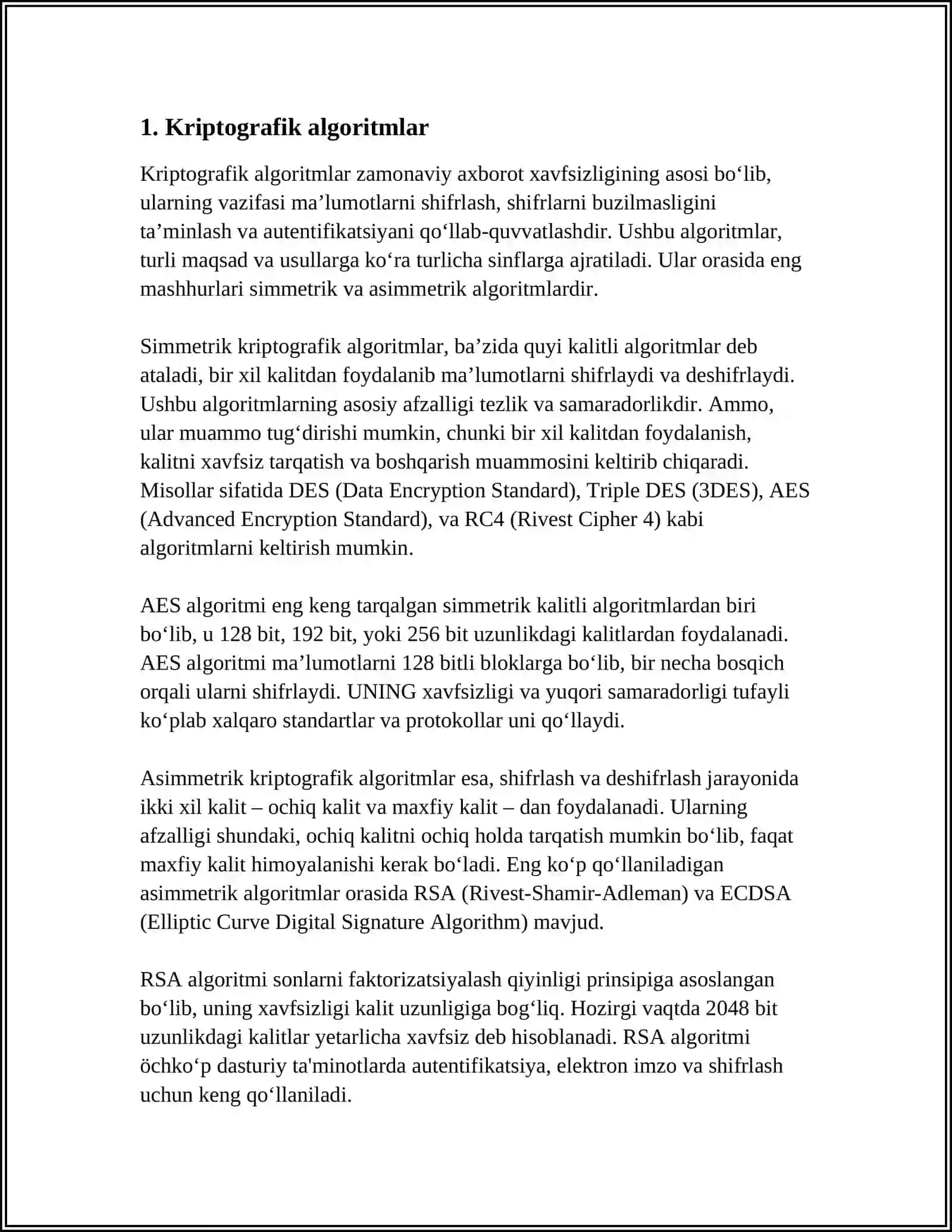 MA'LUMOTLARNI KRIPTOGRAFIK HIMOYALASH USULLARI TAHLILI 3