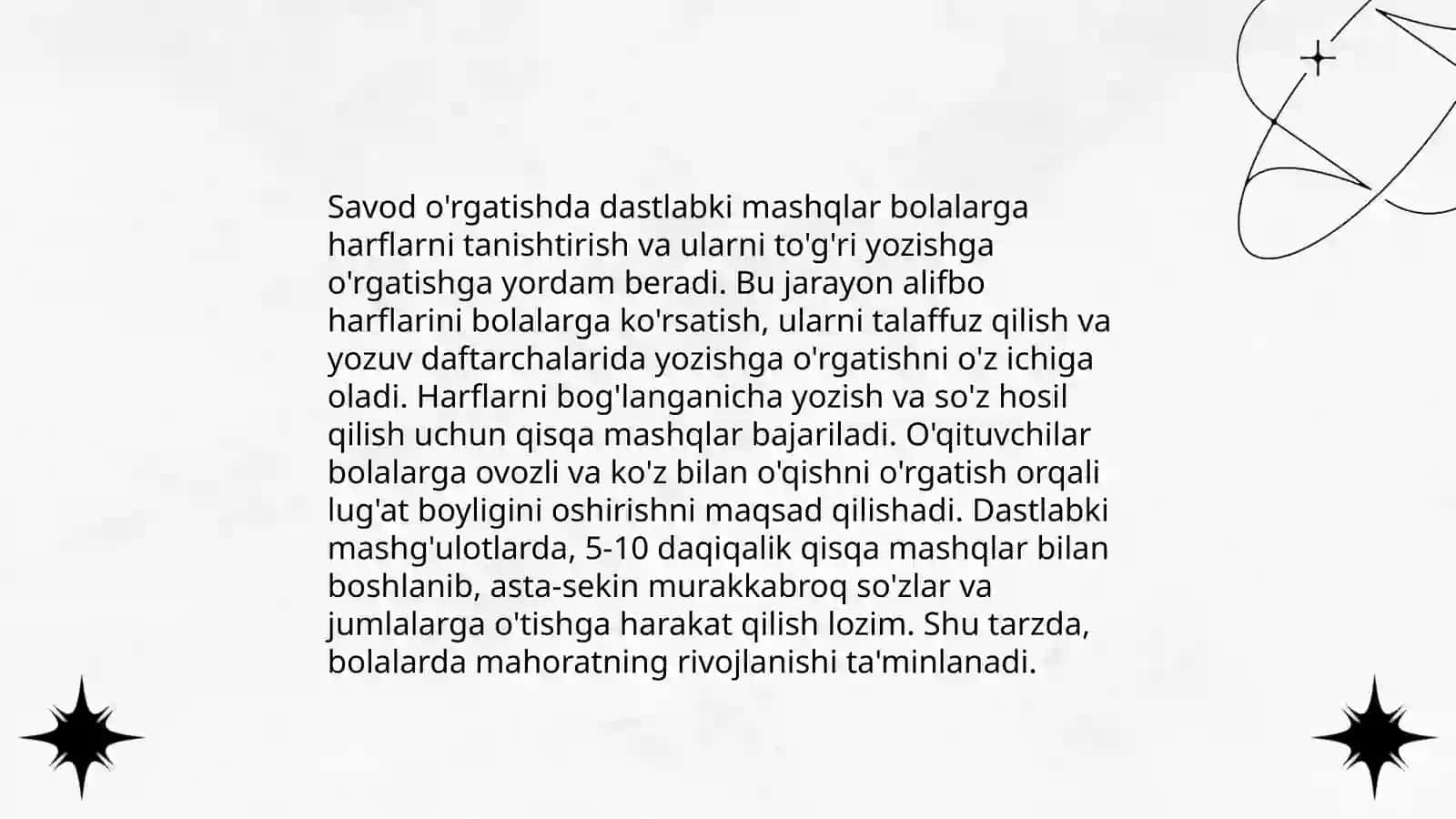 Savod o'rgatishda mashq turlari 3