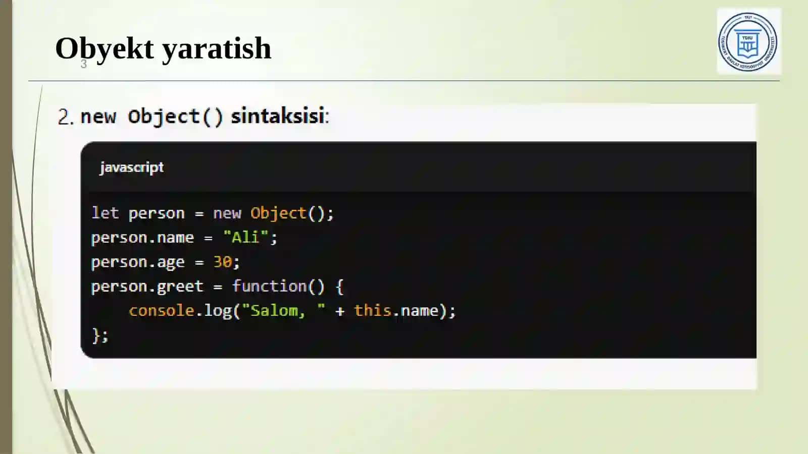 JavaScript obyektlari 3