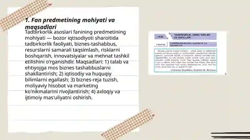 Tadbirkorlik asoslari fanining predmetini va va ôrganish usullari 3