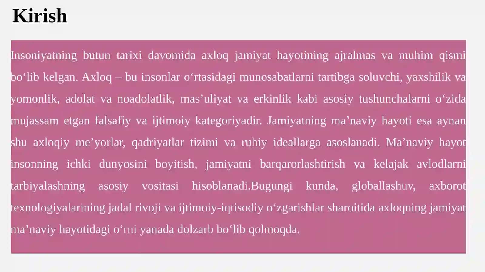 Insoniyatning butun tarixida axloqning o‘rni 3